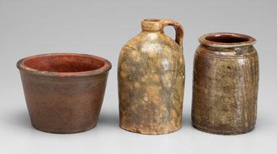 Appraisal: Three pieces pottery salt-glazed stoneware crock marked in cartouche quot