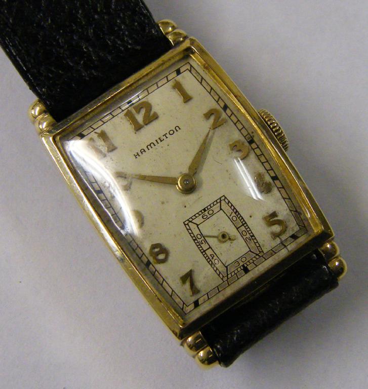 Appraisal: Hamilton 's k gold filled rectangular gentleman's wristwatch the silvered