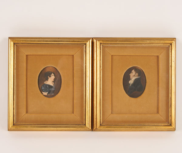 Appraisal: Pair of male and female portraits in Continental Empire attire