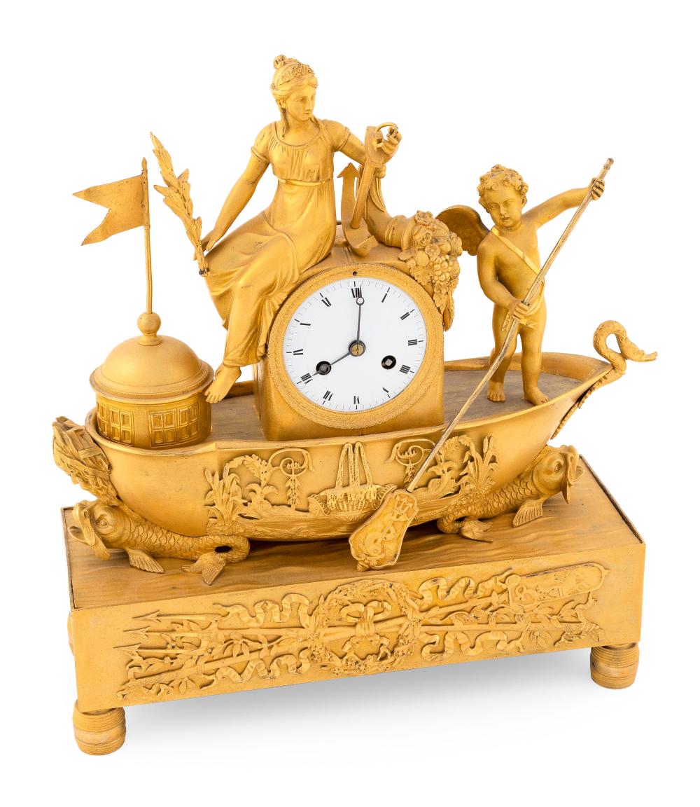 Appraisal: FRENCH EMPIRE GILT-BRONZE MANTEL CLOCK FIRST HALF OF THE TH