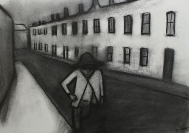 Appraisal: Robert Dickerson born Man Walking Home charcoal signed 'DICKERSON' lower