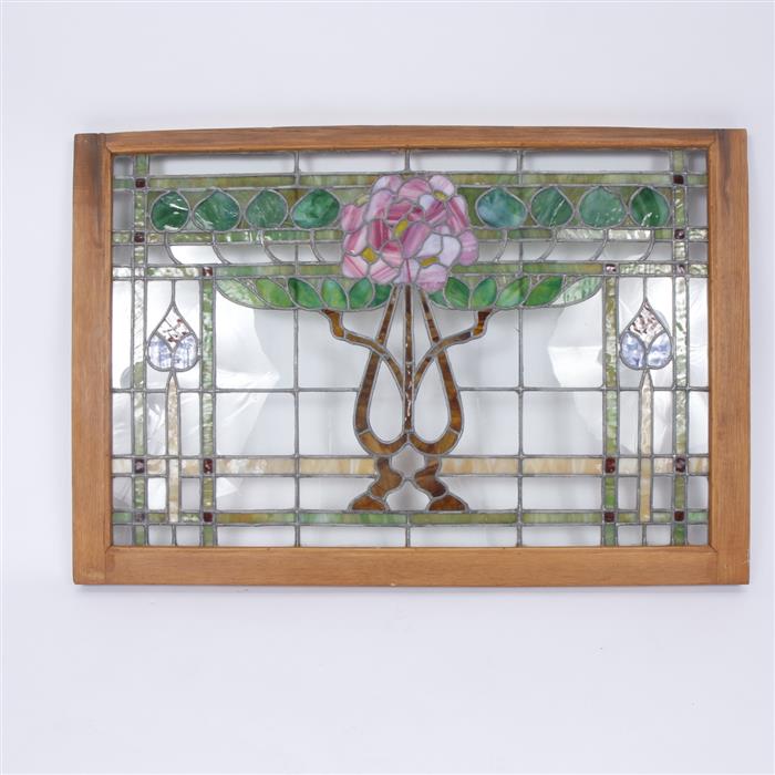 Appraisal: Art Nouveau Glasgow Rose stained glass window H x W