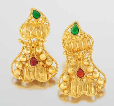 Appraisal: A Pair of High Karat and Enamel Earrings k yellow