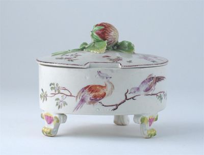 Appraisal: A Derby cylindrical butter-tub and cover painted with birds and