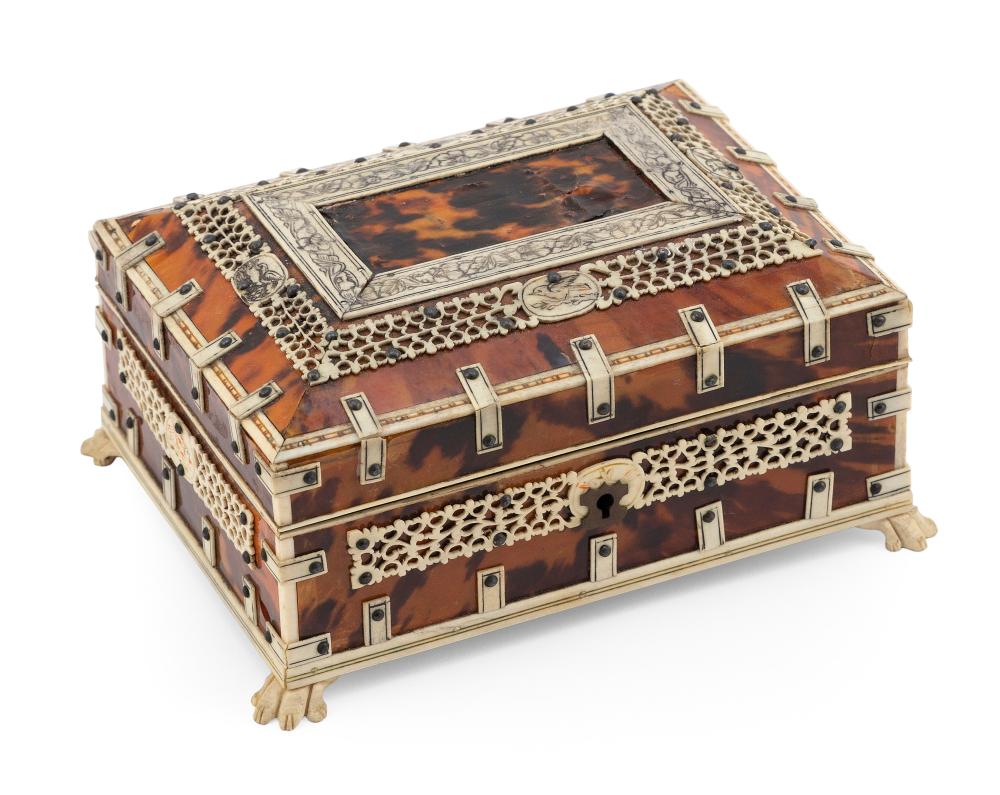 Appraisal: BONE AND SHELL SEWING BOX TH CENTURY HEIGHT WIDTH DEPTH