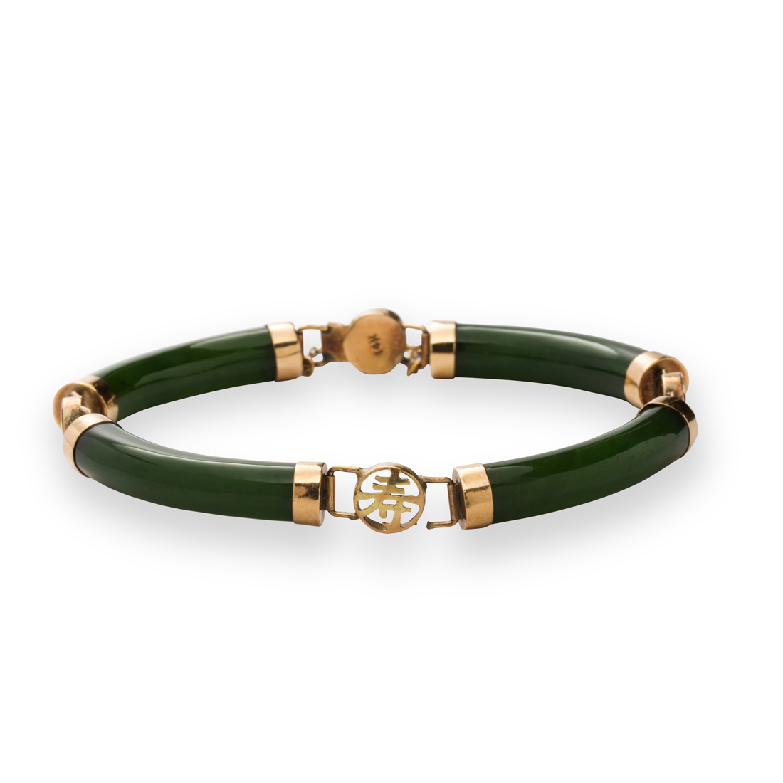 Appraisal: A JADE AND FOURTEEN KARAT GOLD BRACELET A jade and