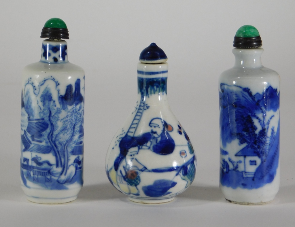 Appraisal: PC CHINESE BLUE WHITE PORCELAIN SNUFF BOTTLES China - Two