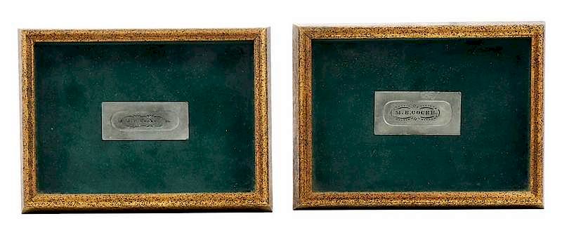 Appraisal: Two Framed Silver Engraving Plates probably American th century rectangular