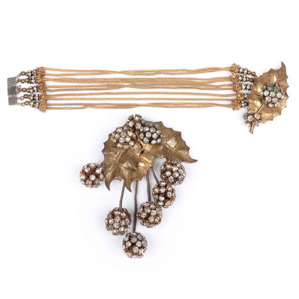 Appraisal: MIRIAM HASKELL UNSIGNED BRASS HOLLY LEAF -STRAND GOLD TONE CHAIN