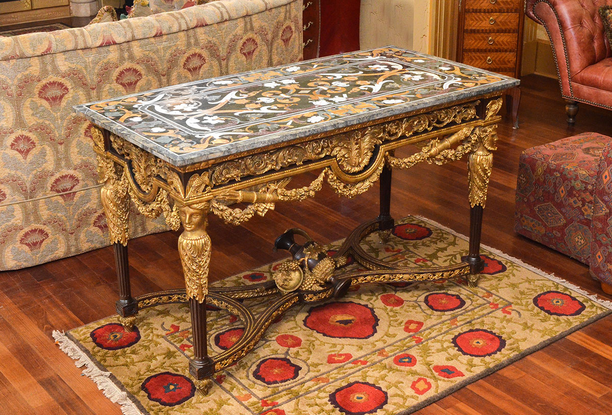 Appraisal: ITALIAN MARBLE MOSAIC PIETRA DURA PARLOR TABLE Foliate and floral