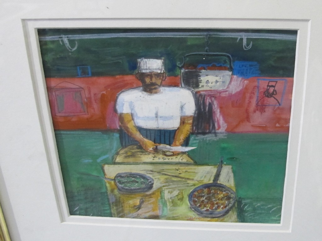 Appraisal: GLEN SCOULLER Mixed media 'Chef Paris' signed recto and labelled