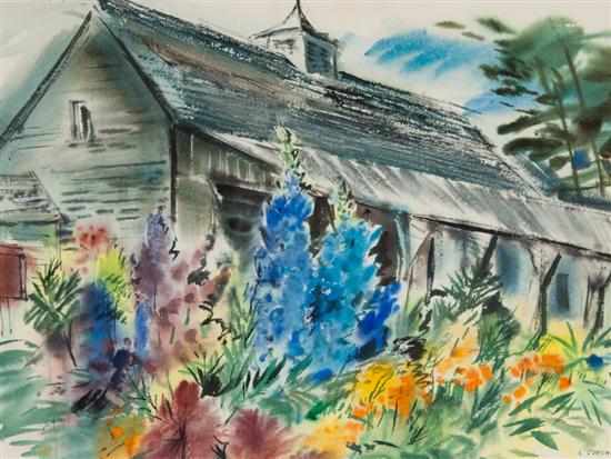 Appraisal: Arthur Corsini American th century Barn in Spring Landscape watercolor