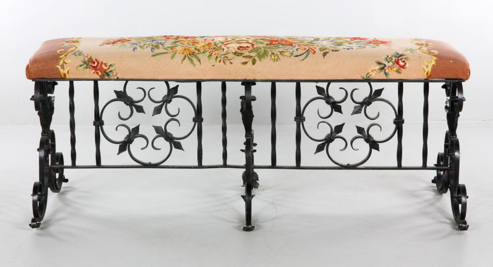 Appraisal: - th C Wrought Iron Bench th century bench wrought