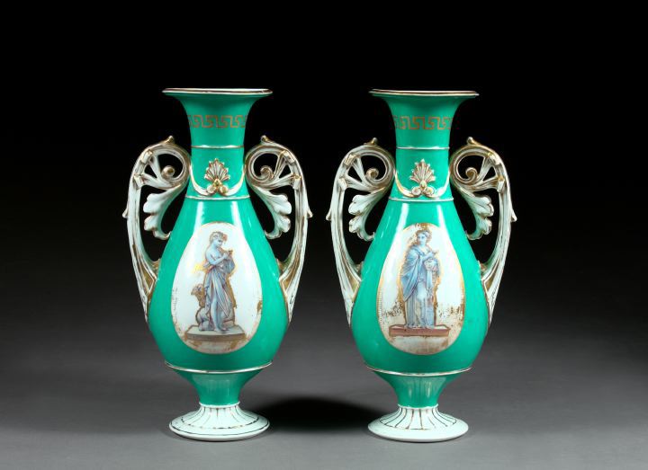 Appraisal: Large Pair of Franco-Bohemian Two-Handled Porcelain Garniture Vases third quarter