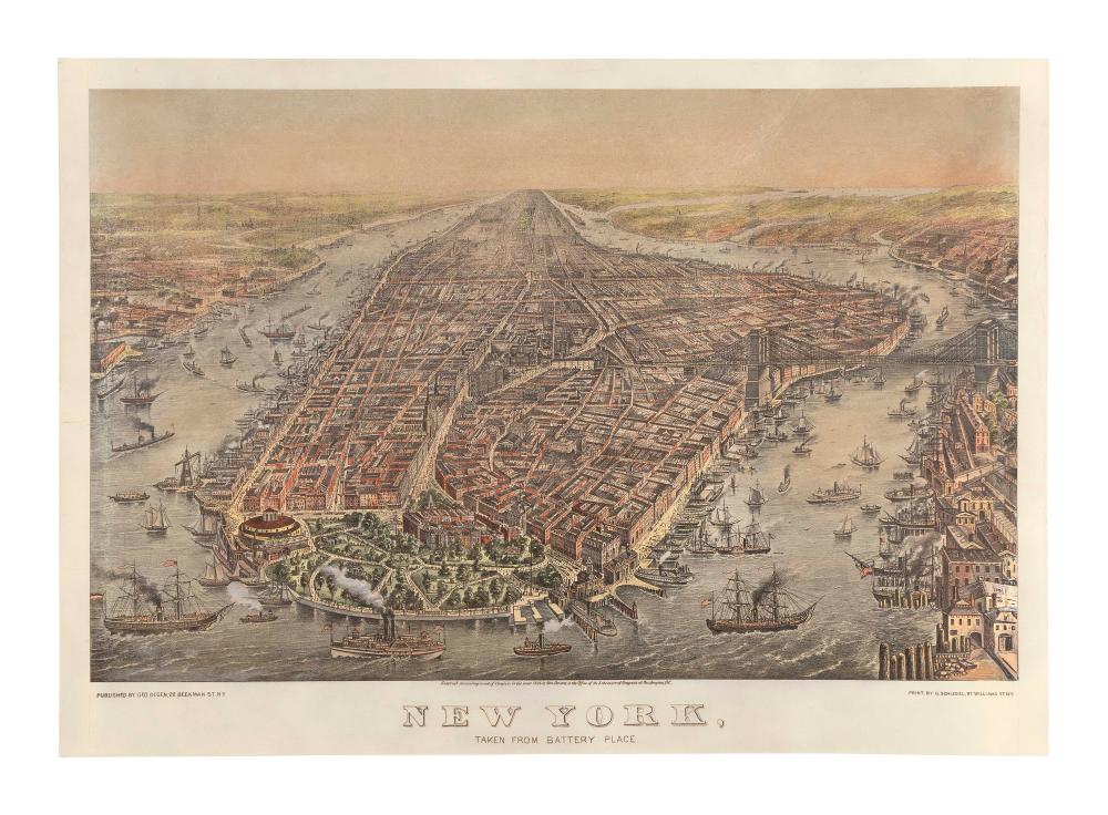 Appraisal: VIEW OF NEW YORK FROM BATTERY PLACE HAND-COLORED LITHOGRAPH ON