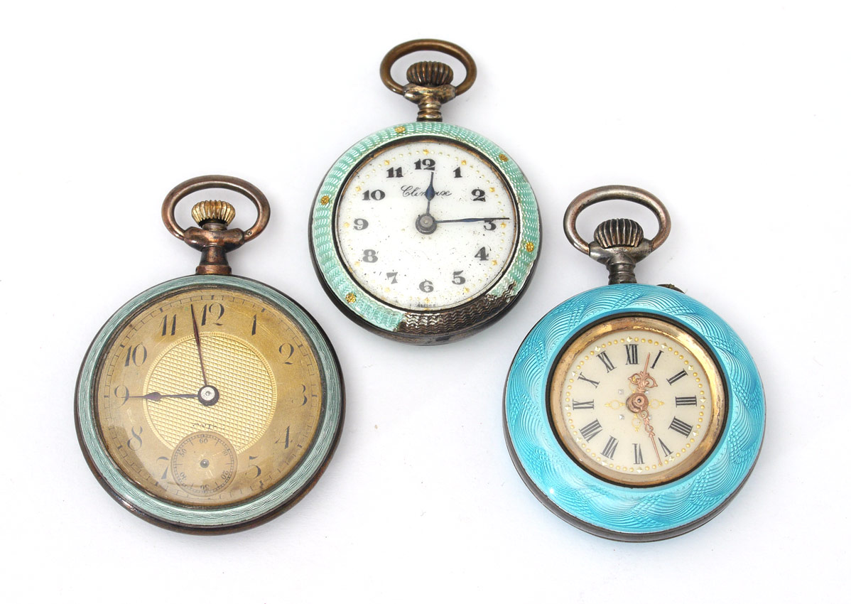 Appraisal: PIECE SILVER ENAMEL GUILLOCHE POCKET WATCHES pieces total to include