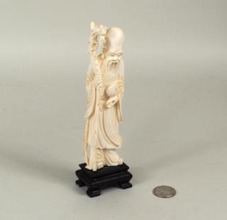 Appraisal: Asian Ivory Carving of Sage On Wood Stand Asian ivory