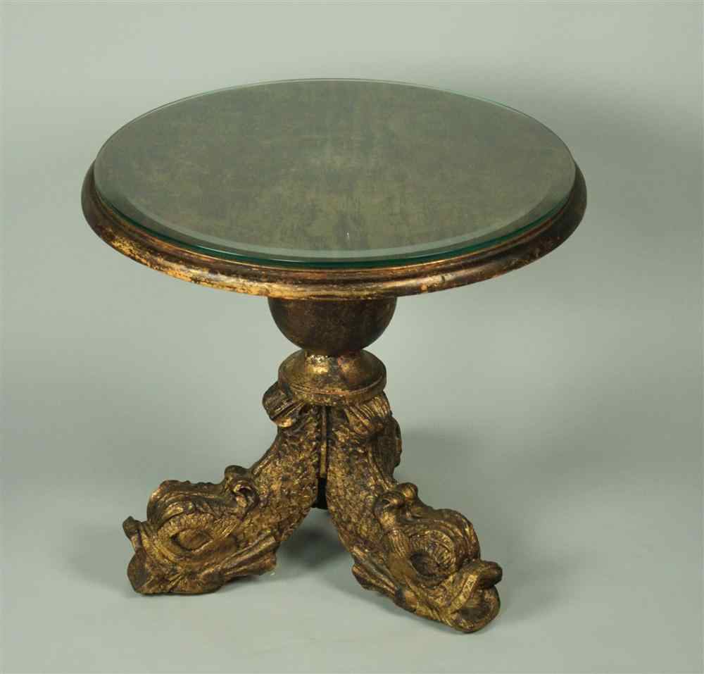 Appraisal: REGENCY STYLE ROUND GILTWOOD COFFEE TABLE WITH GLASS TOP having