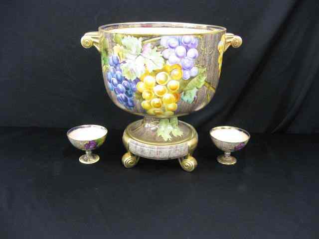 Appraisal: Nippon Handpainted Porcelain Punchbowlon stand multicolor grape vine decor tri-footed