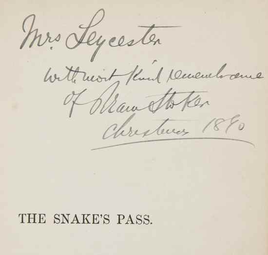 Appraisal: Stoker Bram The Snake's Pass first edition signed presentation from