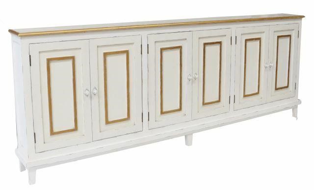 Appraisal: Contemporary white paint decorated sideboard late th c having narrow