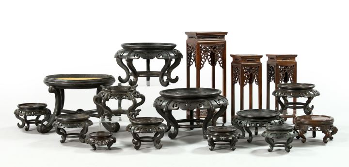 Appraisal: Interesting Sixteen-Piece Collection of Chinese Carved Wood Vase Stands in