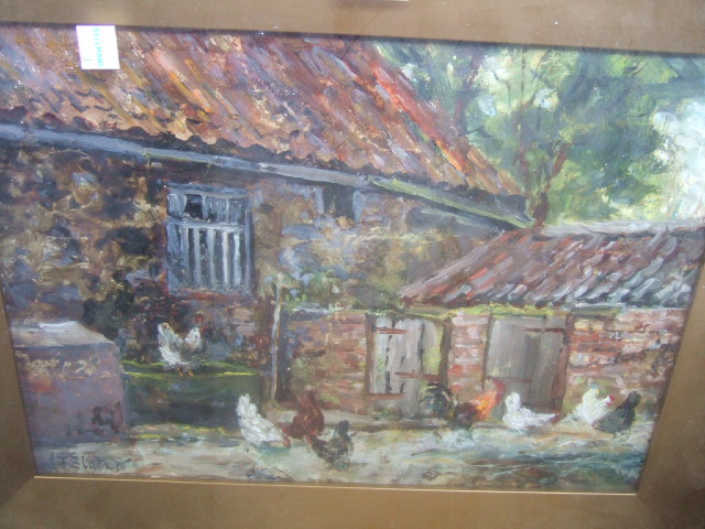 Appraisal: John Falconar Slater - Poultry in a yard oil on