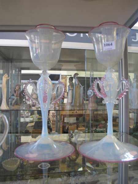 Appraisal: PAIR OF MURANO OPALESCENT GLASS CANDELSTICKS