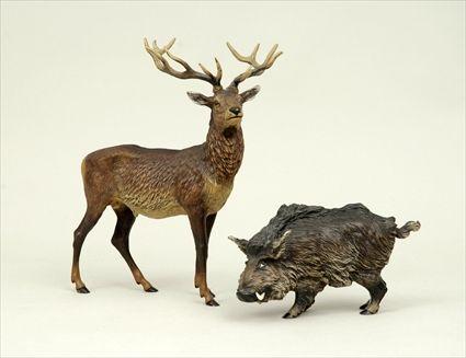 Appraisal: Cold-Painted Bronze Figures of a Stag and a Wild Boar