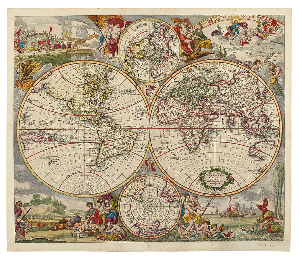 Appraisal: DANCKERTS JUSTUS Nova Totius Terrarum Orbis Tabula Double-page engraved world