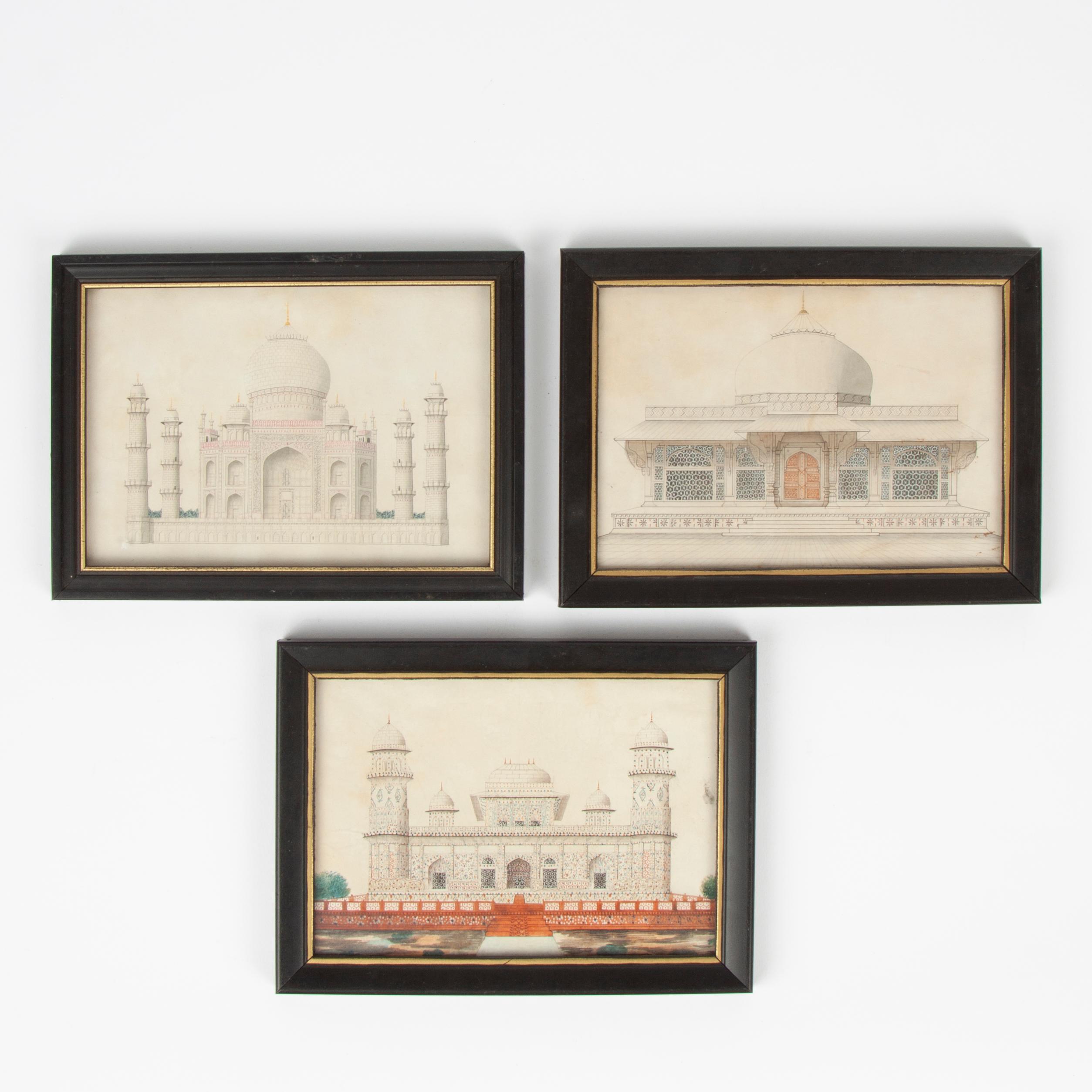 Appraisal: THREE TH C MUGHAL ARCHITECTURAL WATERCOLORS Three identically sized Company