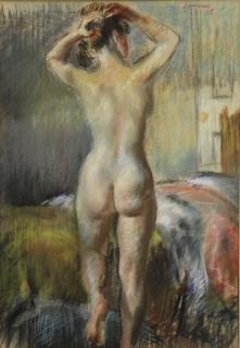 Appraisal: CLEMENS Paul L Pastel on Paper Standing Nude Signed and