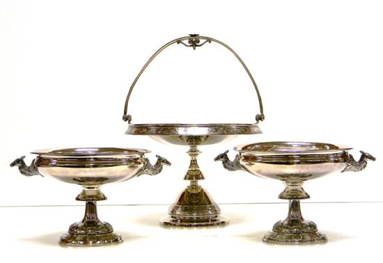 Appraisal: Three silver-plate footed bowls largest cake basket with movable handle