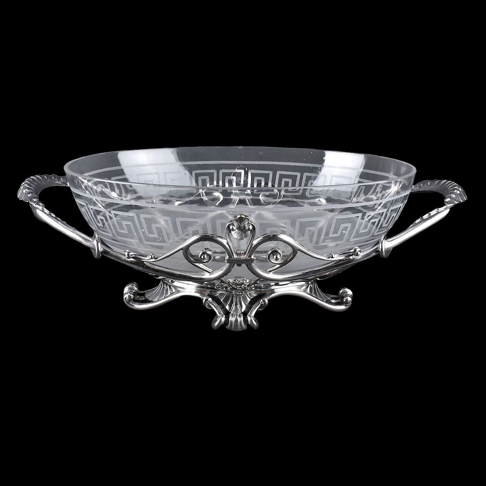 Appraisal: Christofle Centerpiece Elegant Vintage Christofle Silver Plate and Etched Glass