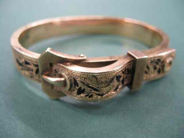 Appraisal: Victorian Bangle Bracelet gold-filled black enamel buckle style