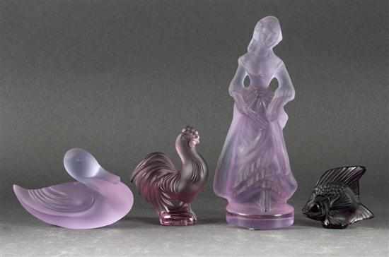 Appraisal: Four assorted Lalique molded frosted and colored glass figures th