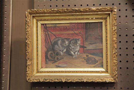 Appraisal: FRAMED PAINTING OF TWO CATS AMERICAN SCHOOL LATE TH CENTURY