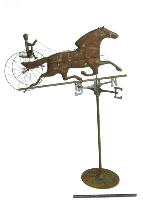 Appraisal: Late th C weathervane depicting horse sulky and rider copper