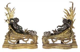 Appraisal: Pair of Napoleon III gilt and patinated bronze chenets Pair