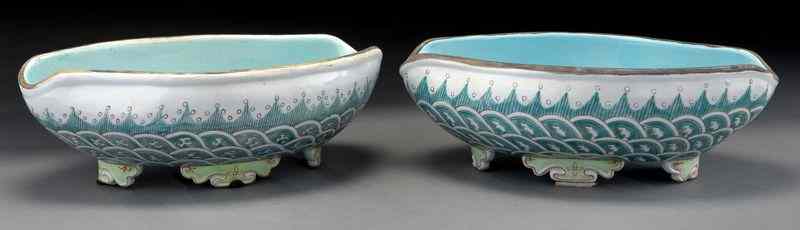 Appraisal: Pr Chinese Republic porcelain bowlspainted to depict waves and flowers