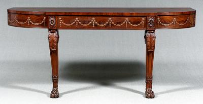 Appraisal: Regency style sideboard figured mahogany veneers applied bellflower swag carvings