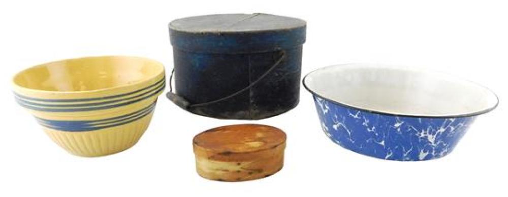 Appraisal: Americana four pieces including blue finish round pantry box with