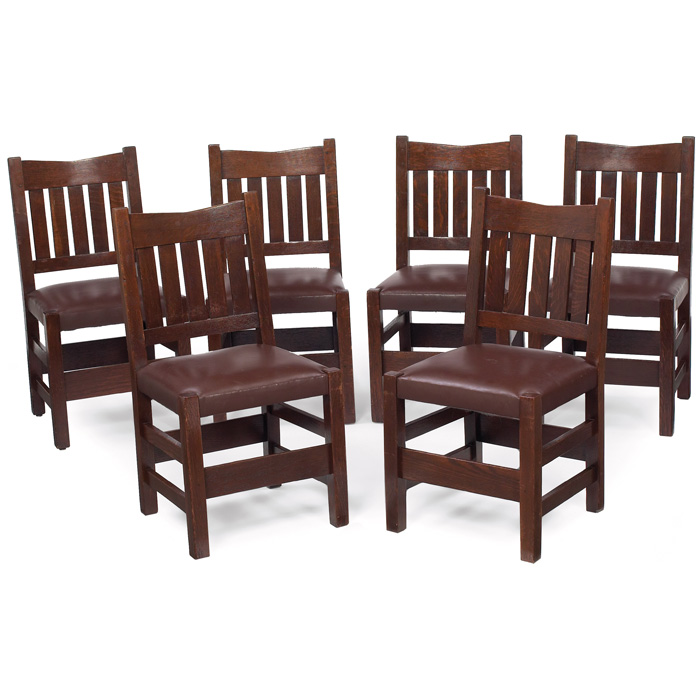 Appraisal: Gustav Stickley side chairs set of six V back form