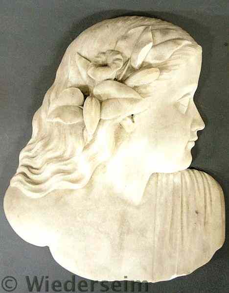 Appraisal: Relief carved marble side profile of a young girl ate