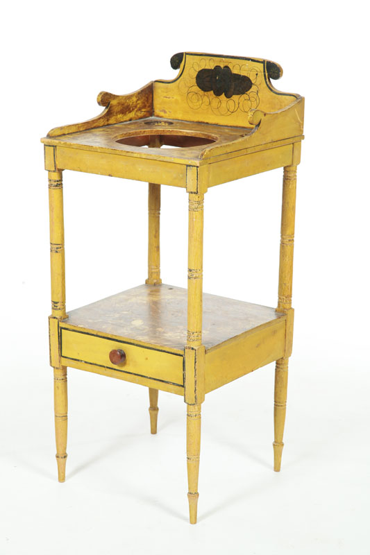 Appraisal: DECORATED WASHSTAND Probably New England - pine Shaped gallery one