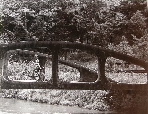 Appraisal: Girl on Bicycle on Bridge Stotesberry Artist Levy Builder American