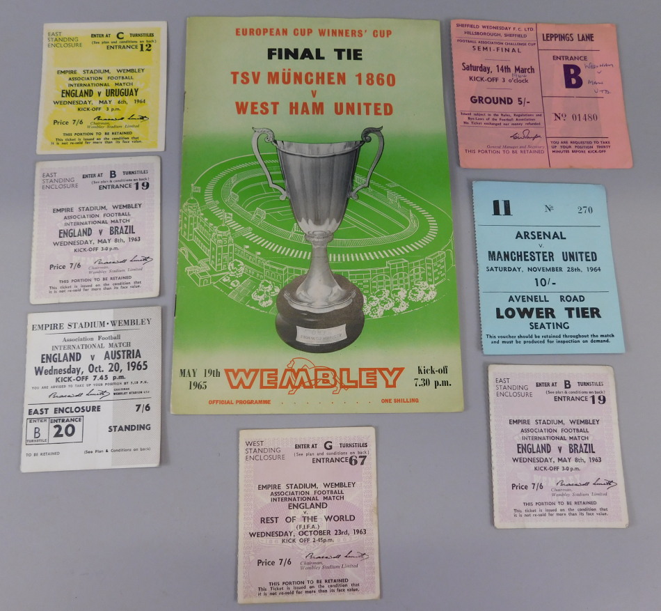 Appraisal: A collection of football ticket stubs for international matches from