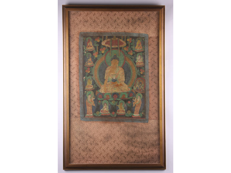 Appraisal: Antique Tibetan Thangka possibly th c paint with gold accents