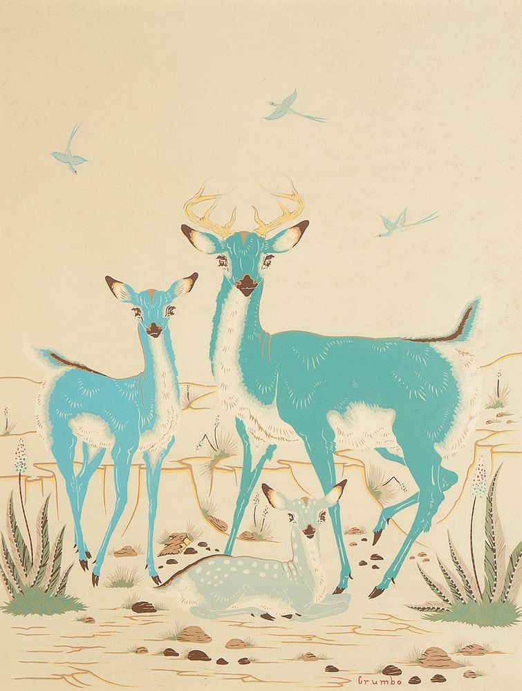 Appraisal: Woody Crumbo Untitled Deer and Fawn Woody Crumbo Potawatomi -