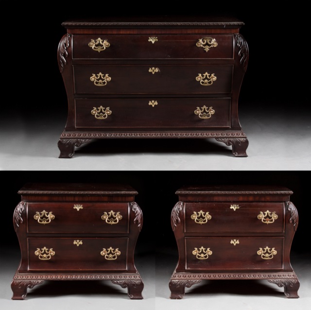 Appraisal: Georgia style bomb chest and pair of side chests Century